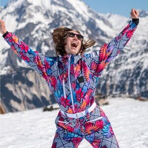 OOSC BIG POPPA Shaped Women’s One Piece Ski Suit Retro 70s Geometric Snowsuit